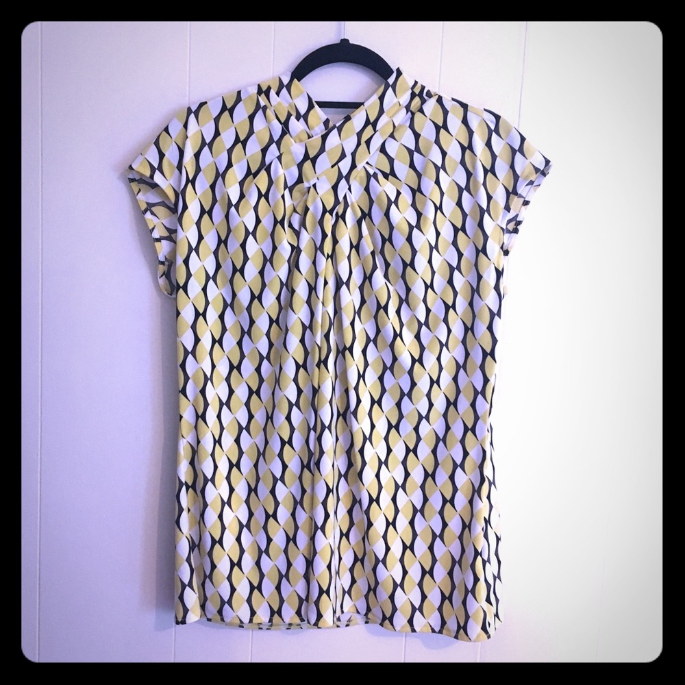 Mod print black & yellow sleeveless blouse